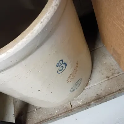 Sale Photo Thumbnail #19: Vintage Red Wing Stoneware 3-gallon crock with blue oval logo and number 3 stamp.