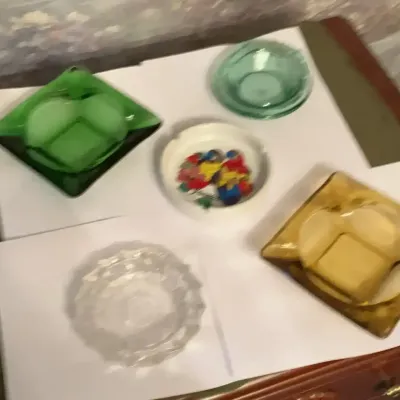 Set of 5 Vintage Glass Ashtrays – Colorful Chinoiserie Accent