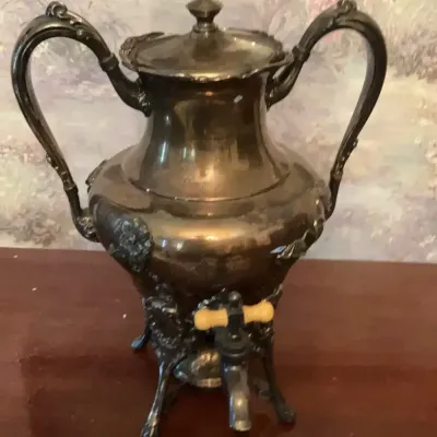 Ornate Silver-Tone Footed Teapot with Figural Details