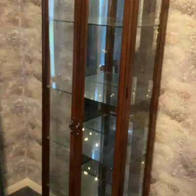 Lighted Wood Curio Cabinet with Mirrored Back & Glass Shelves