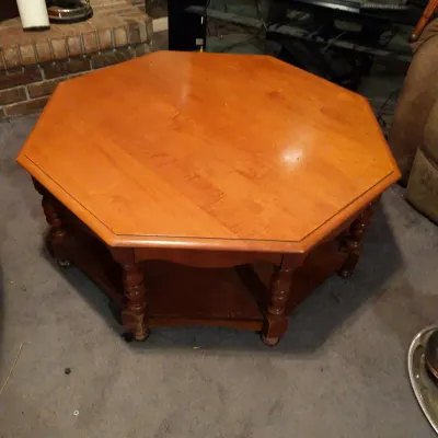 Octagonal Wood Coffee Table with Lower Shelf