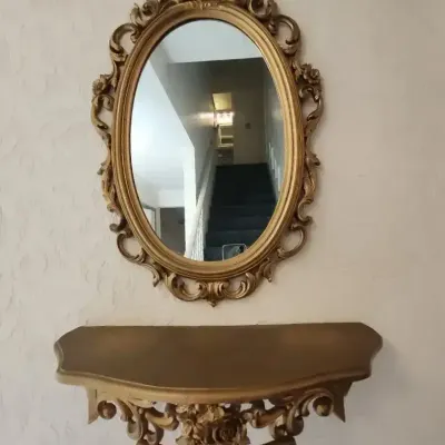 Ornate Oval Wall Mirror with Matching Decorative Shelf