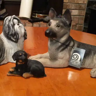 Trio of Decorative Dog Figurines – German Shepherd, Rottweiler & Shih Tzu