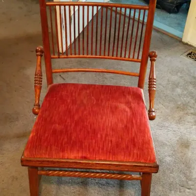 Vintage Wood Spindle-Back Chair with Mauve Upholstered Seat