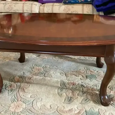 Vintage Oval Wood Coffee Table with Cabriole Legs