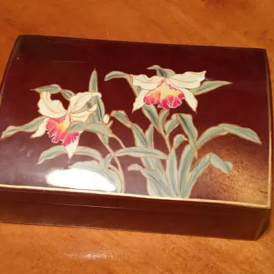 Numbered Chinese Floral Lacquer-Style Decorative Box