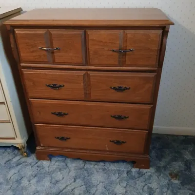 Wood Chest Of Drawers With Five Drawers. It Is Well Loved, See Photos!