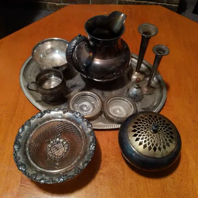 11-Piece Silver-Tone Serving & Tableware Lot – Bowls, Strainer & More
