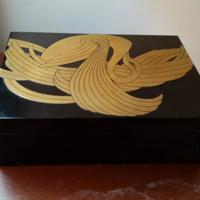 Korean Lacquered Box with Gold Crane Design – Numbered