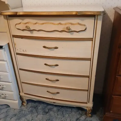 Vintage 5-Drawer Chest with Gold-Tone Accents