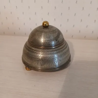 Vintage Silver-Tone Dome Music Box with Decorative Etching