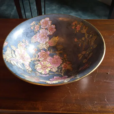 Vintage Chinese Floral Porcelain Bowl with Gilt Accents