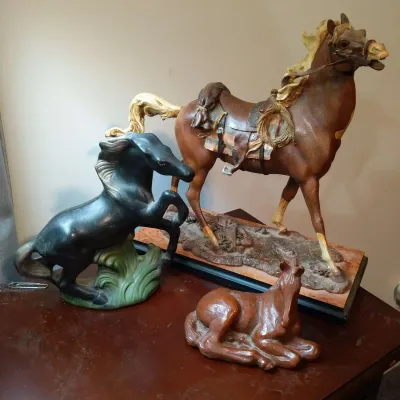 Trio of Decorative Horse Figurines – Ceramic & Wood