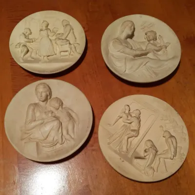 Set of 4 Italian Religious Bas-Relief Wall Plaques