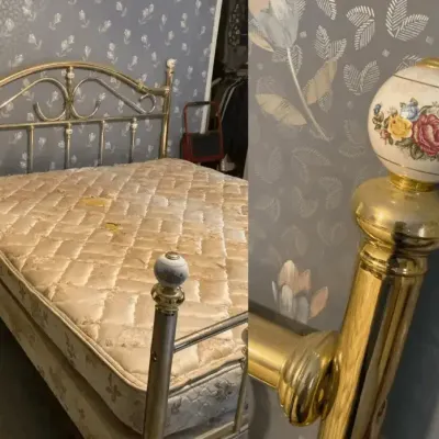 King Size Brass Bed with Porcelain Floral Accents