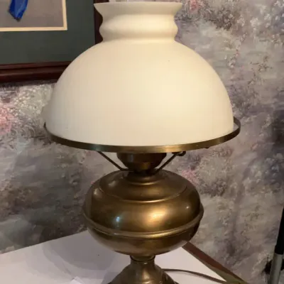 Vintage Brass Table Lamp with White Glass Shade