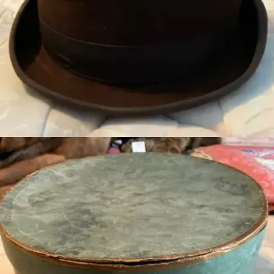 Vintage Brown Derby Hat with Original Hat Box