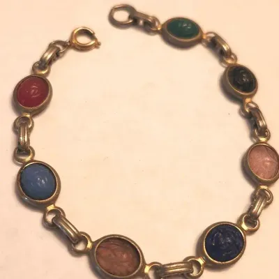 7.5" Scarab Link Bracelet with Multicolor Carved Stones