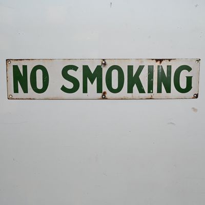 Sale Photo Thumbnail #49: NO SMOKING Porcelain Sign - Unusual Green on White