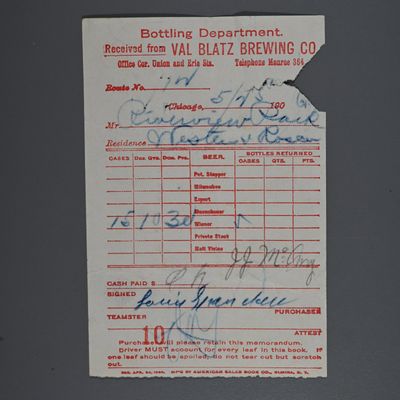 Sale Photo Thumbnail #73: Blatz Brewing Co Bottling Department Delivery Receipt - Riverview Park