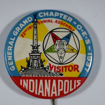 Sale Photo Thumbnail #243: General Grand Chapter O.E.S.  1937 Indianapolis Visitor Celluloid Pinback