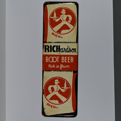 Sale Photo Thumbnail #130: Richardson Root Beer Embossed Tin Door Push Advertising