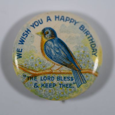 Sale Photo Thumbnail #309: We Wish You A Happy Birthday Bluebird Pin Pinback