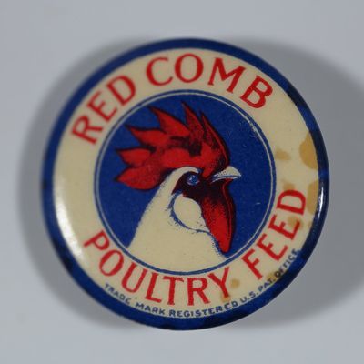 Sale Photo Thumbnail #284: Red Comb Poultry Feed Pin Pinback