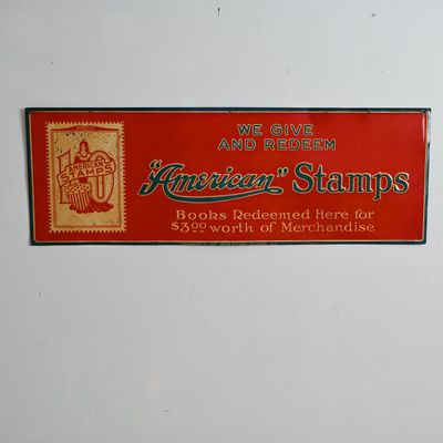 Sale Photo Thumbnail #15: American Stamps Embossed Tin Sign Advertising