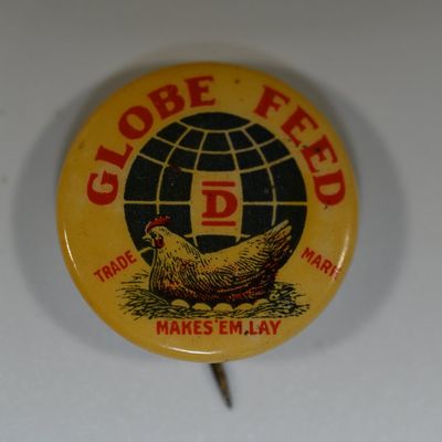 Sale Photo Thumbnail #244: Globe Feed Makes Em Lay Pin Pinback