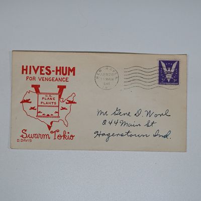 Sale Photo Thumbnail #329: Hives-Hum for Vengeance Swarm Tokio - WW II Envelop dated 1944