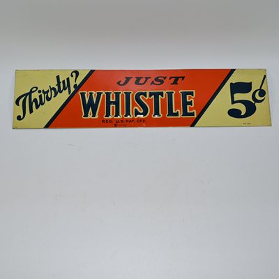 Sale Photo Thumbnail #138: Whistle Soda Tin Sign 1939 Advertising