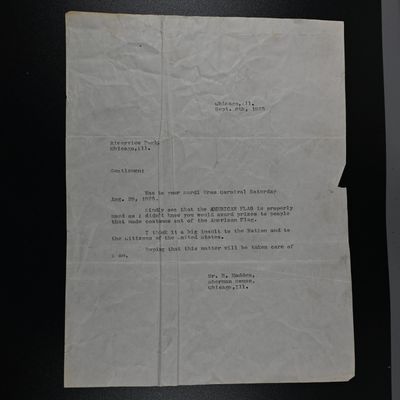 Sale Photo Thumbnail #345: Riverview Park Chicago Illinois Customer Complaint about American Flag Usage - 1925 Letter