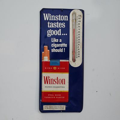 Sale Photo Thumbnail #63: Winston Cigarettes Tin Thermometer - Working
