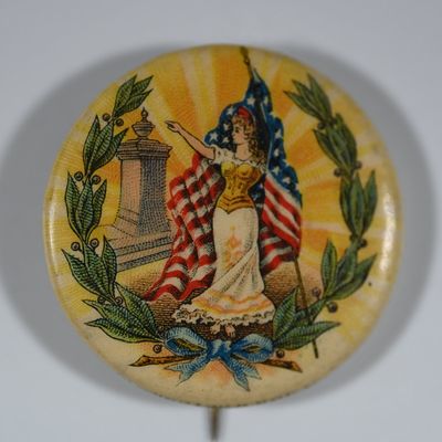 Sale Photo Thumbnail #260: Lady Liberty Patriotic -  Louis Button Co Mfrs Celluloid Pin Pinback