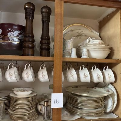 Sale Photo Thumbnail #13: Cabinet Full of Canonsburg Moss Rose China and