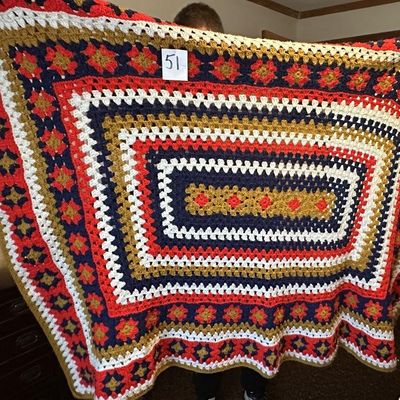 Sale Photo Thumbnail #48: Large Vintage 1970s Crochet Afghan Blanket