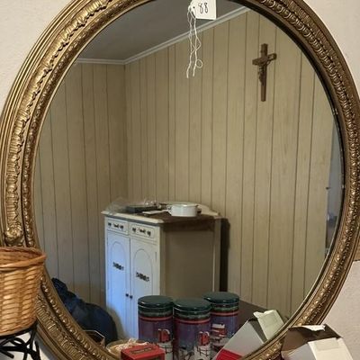 Sale Photo Thumbnail #85: Large Round Ornate Gold Mirror 35 In
