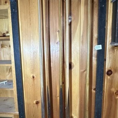 Sale Photo Thumbnail #122: Wood Wall Pool Cue Rack & 5 Cues