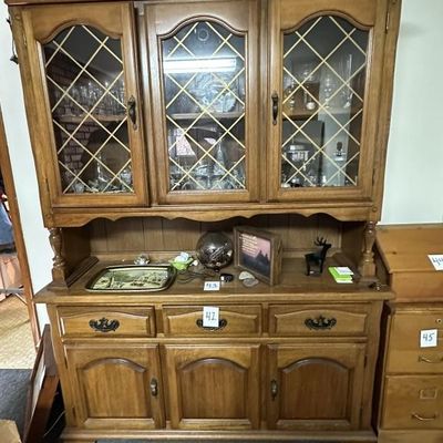 Sale Photo Thumbnail #39: Vintage Solid Oak 2-Piece China Hutch