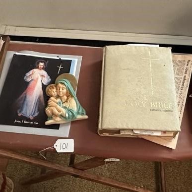 Sale Photo Thumbnail #98: Vtg Catholic Bibles Missals & Decor Lot