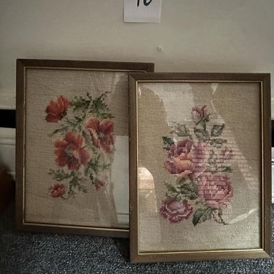 Sale Photo Thumbnail #43: Pair Vintage Framed Completed Needlepoint Art