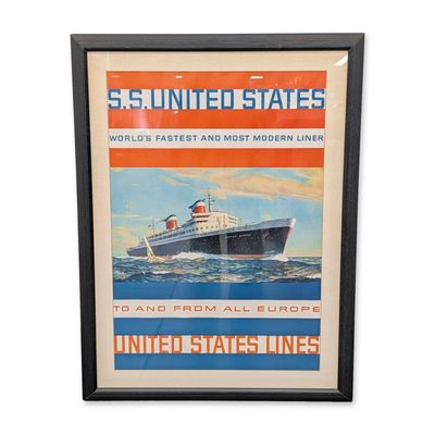 Mid-Century S.S. United States Travel Lithograph on Paper Poster