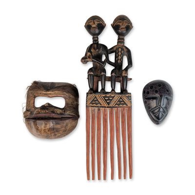 Sale Photo Thumbnail #360: 3pc Ethnographic African and Indonesian Objects