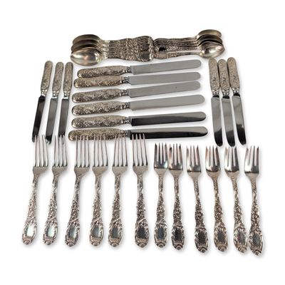 Sale Photo Thumbnail #324: 36pc Tiffany and Co. Sterling Silver Flatware Service, Chrysanthemum