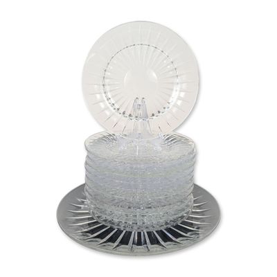 12pc Val Saint Lambert Balmoral Pattern Clear Crystal Plates