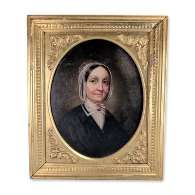 Sale Photo Thumbnail #589: Mid-19th Century American School Gouache on Board Portrait Miniature of a Woman