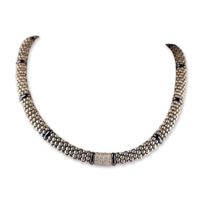 Sale Photo Thumbnail #167: Lagos Sterling Silver Black Ceramic and Diamond Caviar Collar Necklace