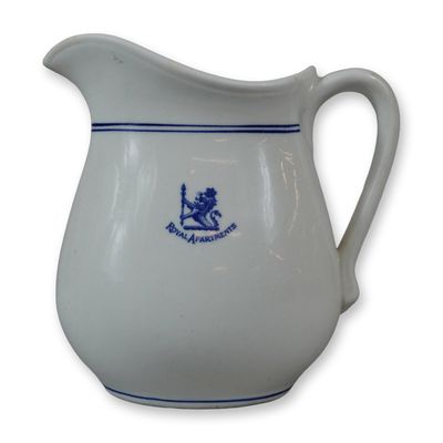 Sale Photo Thumbnail #292: John Wanamaker Royal Apartments White China Milk Pitcher with Blue Crest