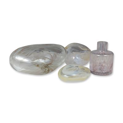 Sale Photo Thumbnail #281: 4pc Zodax Contemporary Art Glass Scent Bottle and Art Glass River Stones Assortment